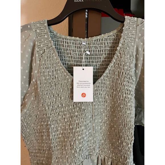 Maternity Maxi Dress Flutter 2X Sleeve Smocked Bodice Swiss Dot Tiered Boho Gown - Picture 4 of 7